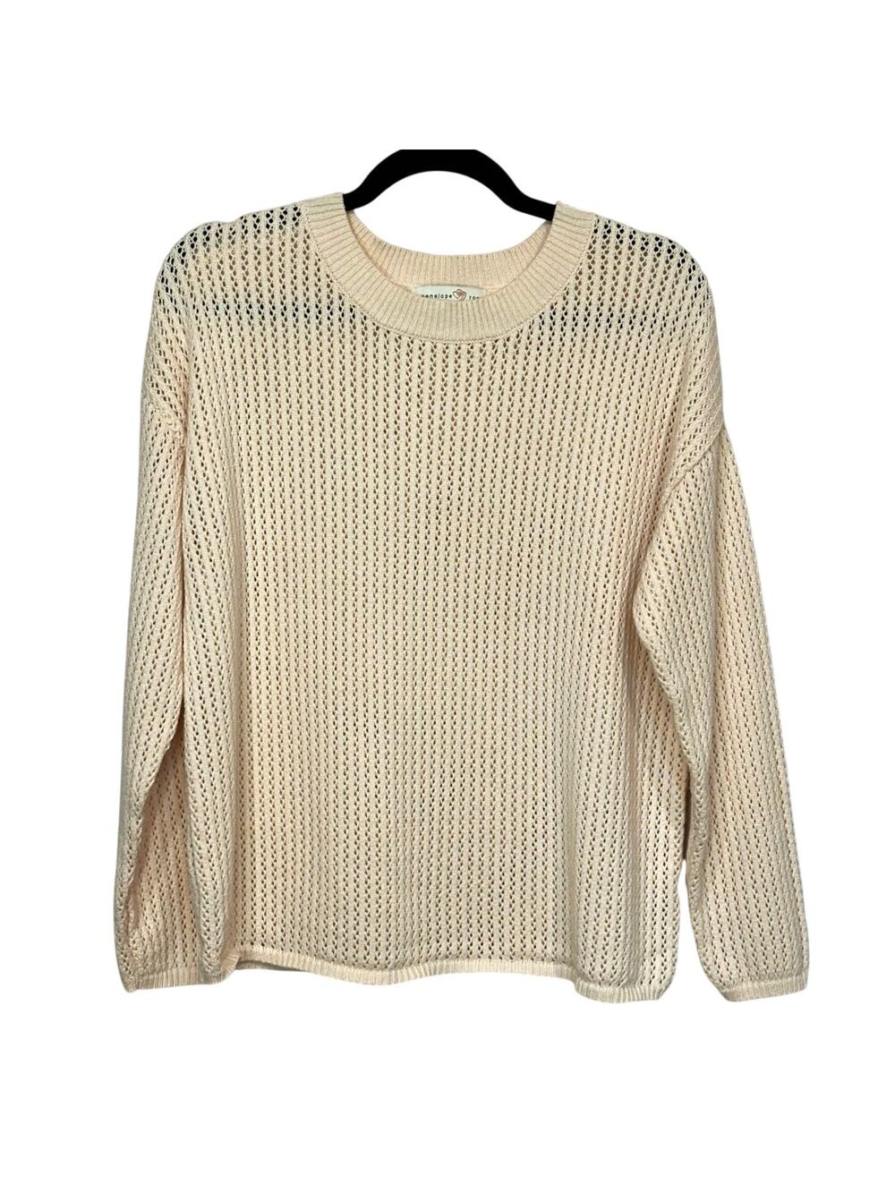 Penelope Rose Crochet Knit Pullover Sweater M Open Weave Boho Coastal